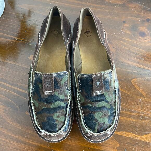 Ariat Women's Cruiser Camo Brown Suede Leather Calf Hair Slip-On Loafer Size 9 - Picture 8 of 10